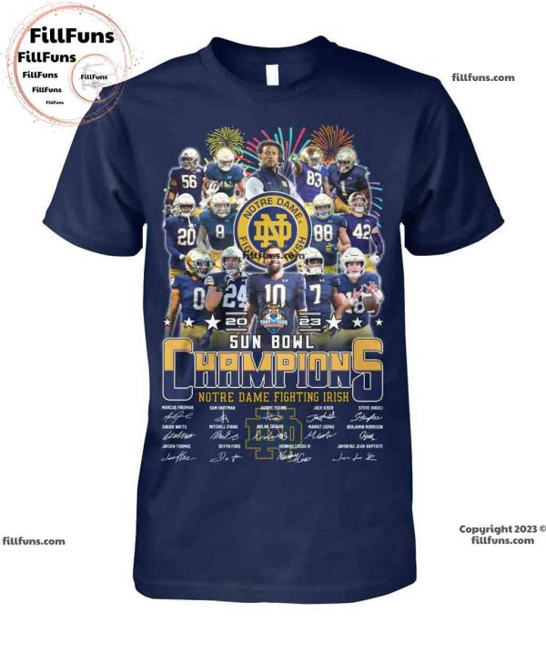 Notre Dame Fighting Irish Sun Bowl 2023 Champions Signature Unisex T-Shirt