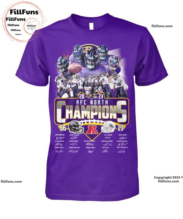 2023 AFC North Champions Baltimore Ravens 56 – 19 Miami Dophins Unisex T-Shirt
