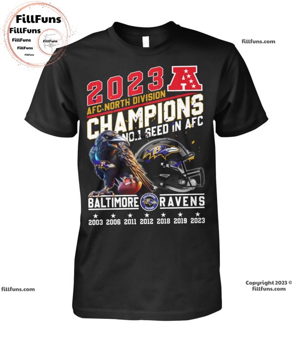 2023 AFC North Division Champions No.1 Seed In AFC Baltimore Ravens Unisex T-Shirt