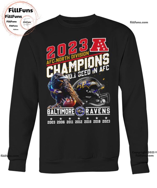 2023 AFC North Division Champions No.1 Seed In AFC Baltimore Ravens Unisex T-Shirt