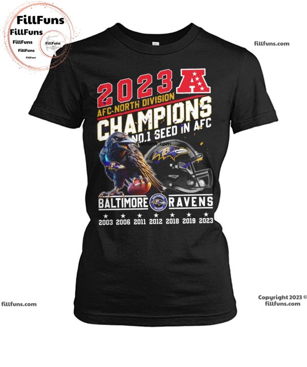 2023 AFC North Division Champions No.1 Seed In AFC Baltimore Ravens Unisex T-Shirt