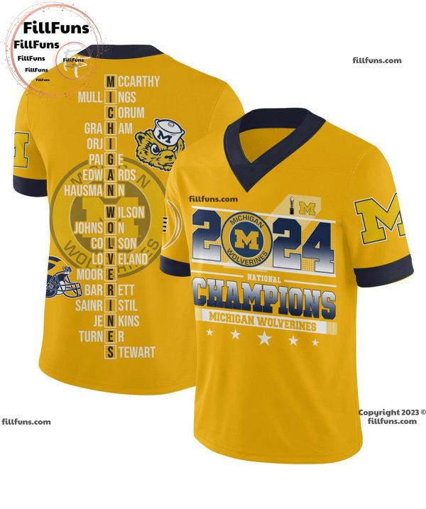 2024 National Champions Michigan Wolverines Football Jersey – Yellow