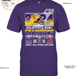 2024 Reliaquest Bowl Champions LSU Tigers 35 – 31 Wisconsin Badgers January 1, 2024 Raymond James Stadium Unisex T-Shirt