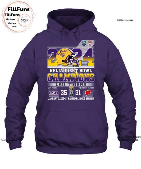 2024 Reliaquest Bowl Champions LSU Tigers 35 – 31 Wisconsin Badgers January 1, 2024 Raymond James Stadium Unisex T-Shirt