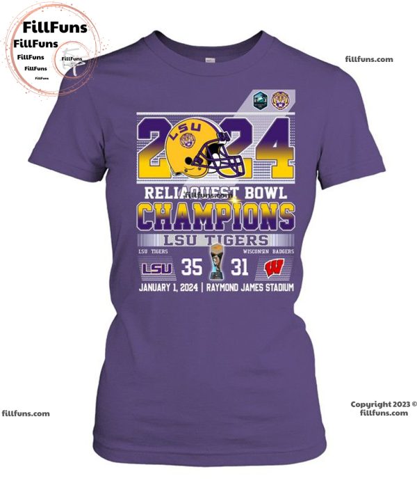 2024 Reliaquest Bowl Champions LSU Tigers 35 – 31 Wisconsin Badgers January 1, 2024 Raymond James Stadium Unisex T-Shirt