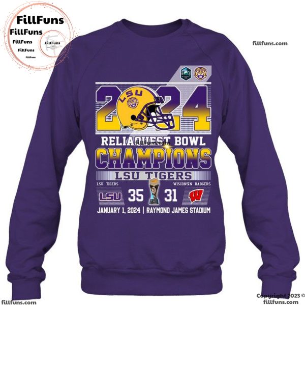 2024 Reliaquest Bowl Champions LSU Tigers 35 – 31 Wisconsin Badgers January 1, 2024 Raymond James Stadium Unisex T-Shirt