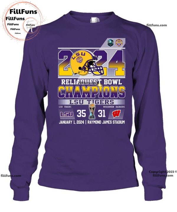 2024 Reliaquest Bowl Champions LSU Tigers 35 – 31 Wisconsin Badgers January 1, 2024 Raymond James Stadium Unisex T-Shirt