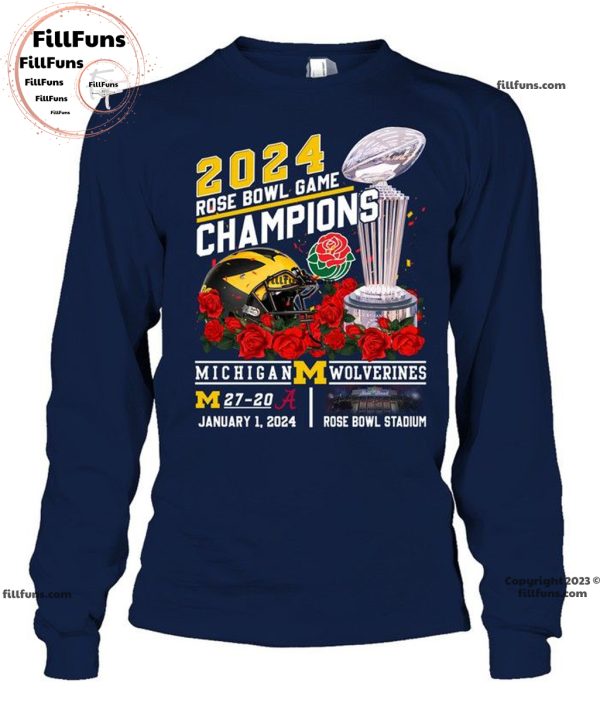 2024 Rose Bowl Game Champions Michigan Wolverines 27 – 20 Alabama Crimson Tide January 1, 2024 Rose Bowl Stadium Unisex T-Shirt