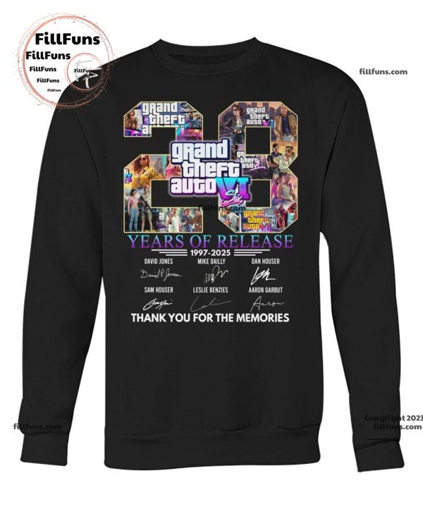 28 Years Of Release 1997 – 2024 Grand Theft Auto VI Thank You For The Memories Unisex T-Shirt