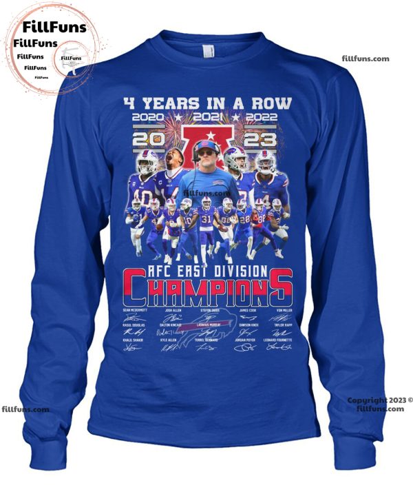 4 Years In A Row 2020 2021 2022 2023 AFC East Division Champions Buffalo Bills Unisex T-Shirt