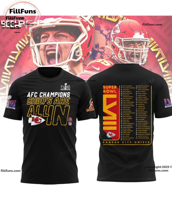 AFC Champions Kansas City Chiefs Are All In Super Bowl LVIII Black 3D T-Shirt