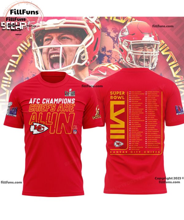 AFC Champions Kansas City Chiefs Are All In Super Bowl LVIII Red 3D T-Shirt