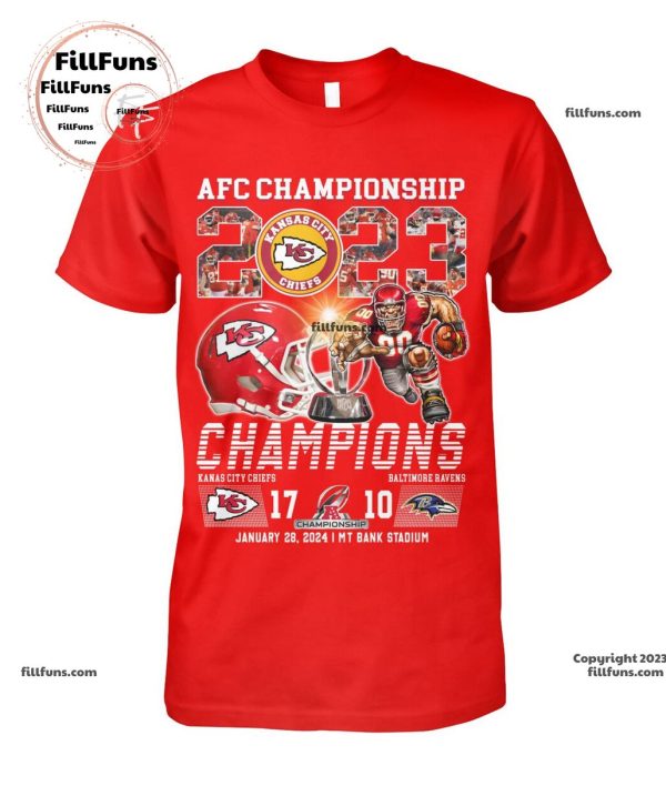 AFC Championship 2023 Kansas City Chiefs 17 – 10 Baltimore Ravens January 28, 2024 MT Bank Stadium Unisex T-Shirt