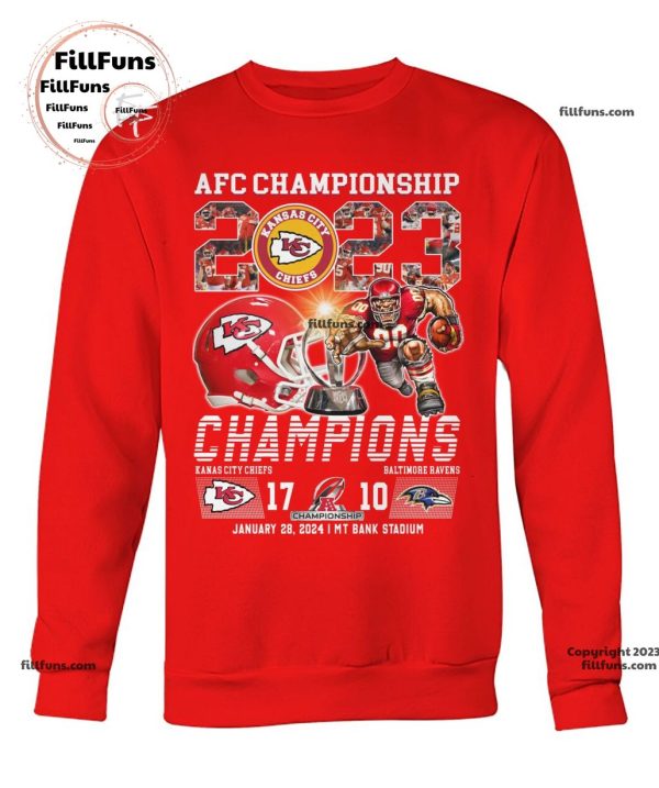 AFC Championship 2023 Kansas City Chiefs 17 – 10 Baltimore Ravens January 28, 2024 MT Bank Stadium Unisex T-Shirt