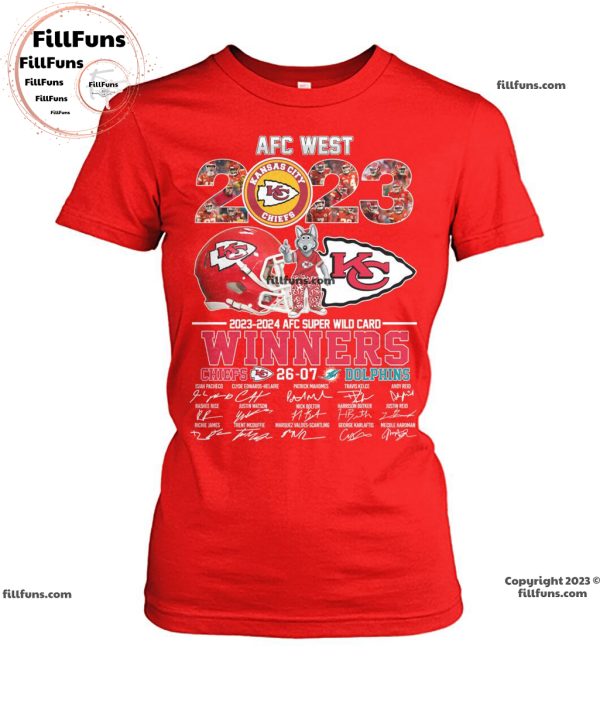 AFC West 2023-2024 AFC Super Wild Card Winners Kansas City Chiefs 26 – 07 Miami Dolphins Unisex T-Shirt