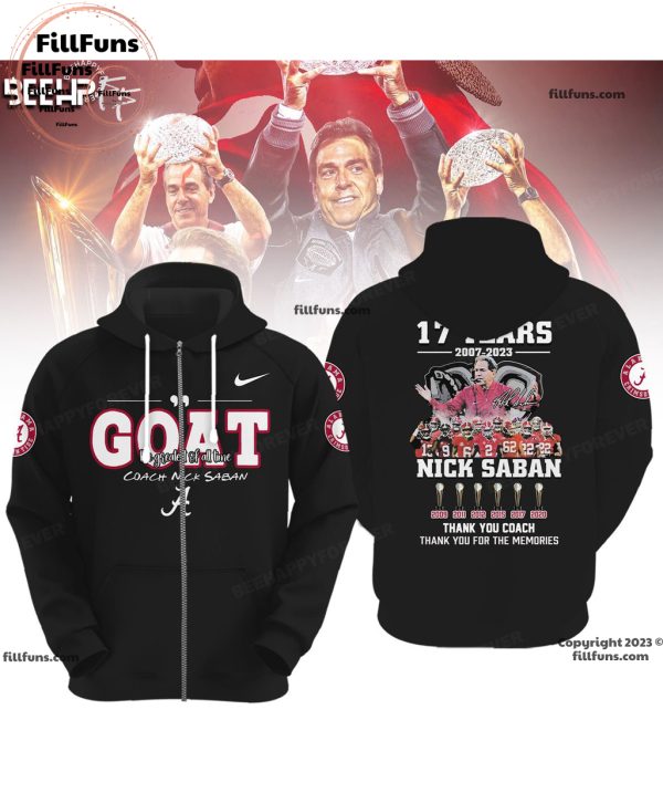 Alabama Crimson Tide GOAT Greatest Of All Time Coach Nick Saban 17 Years 2007 – 2023 Thank You Coach 3D Shirt – Black