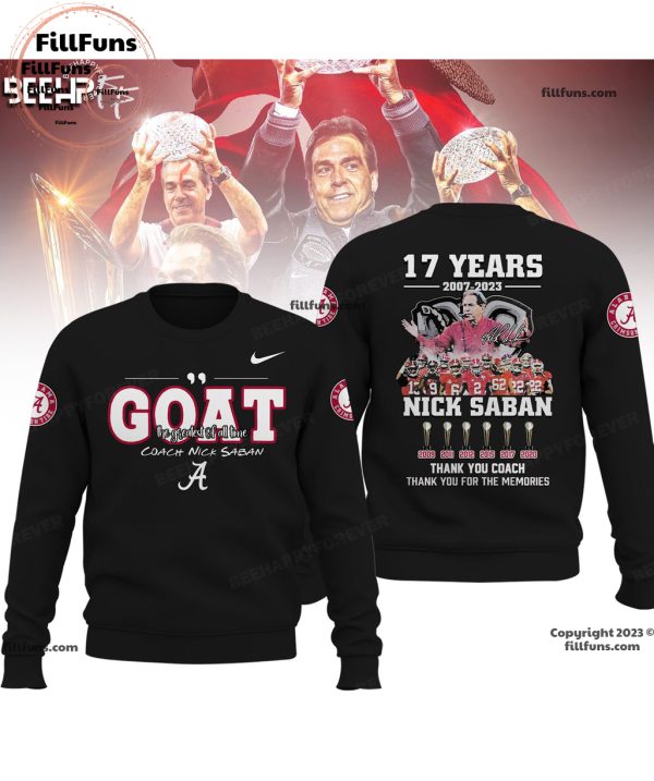 Alabama Crimson Tide GOAT Greatest Of All Time Coach Nick Saban 17 Years 2007 – 2023 Thank You Coach 3D Shirt – Black