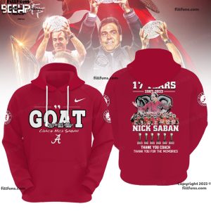 Alabama Crimson Tide GOAT Greatest Of All Time Coach Nick Saban 17 Years 2007 – 2023 Thank You Coach 3D Shirt – Red