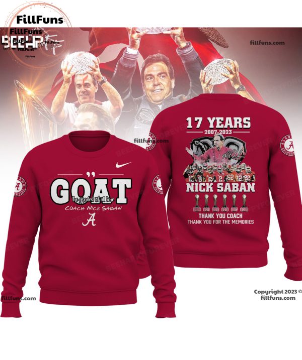 Alabama Crimson Tide GOAT Greatest Of All Time Coach Nick Saban 17 Years 2007 – 2023 Thank You Coach 3D Shirt – Red