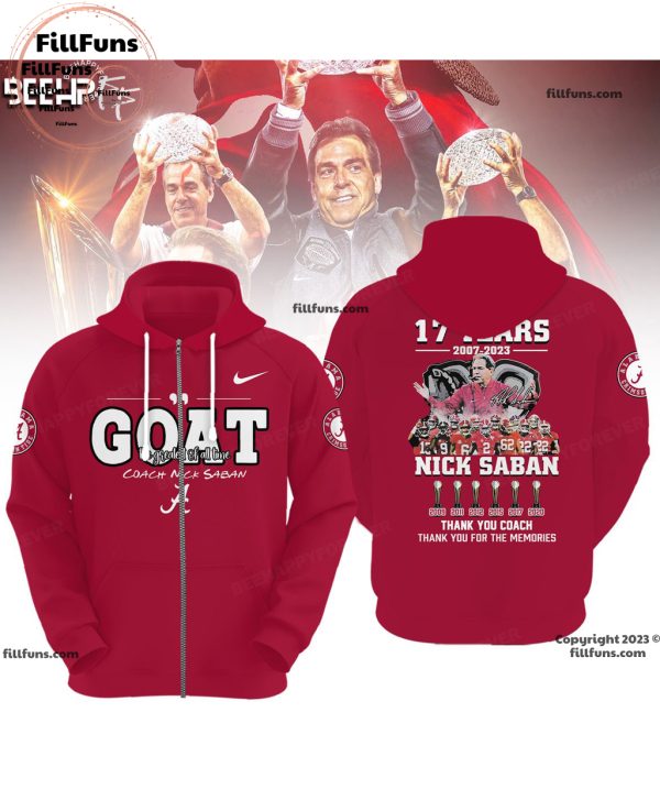 Alabama Crimson Tide GOAT Greatest Of All Time Coach Nick Saban 17 Years 2007 – 2023 Thank You Coach 3D Shirt – Red