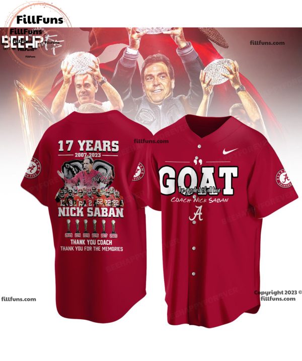 Alabama Crimson Tide GOAT Greatest Of All Time Coach Nick Saban 17 Years 2007 – 2023 Thank You Coach 3D Shirt – Red