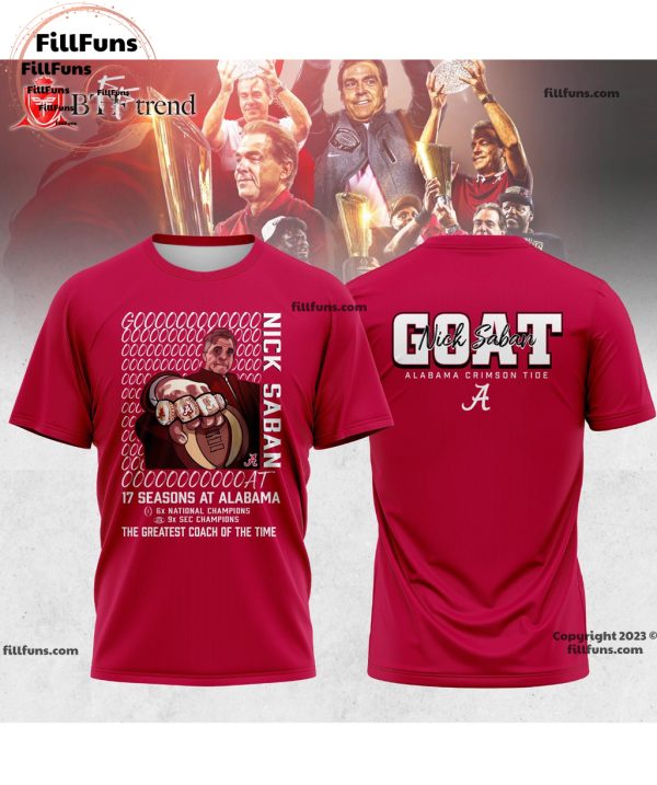 Alabama Crimson Tide GOAT Nick Saban 17 Season At Alabama The Greatest Coach Of The Time Shirt – Red