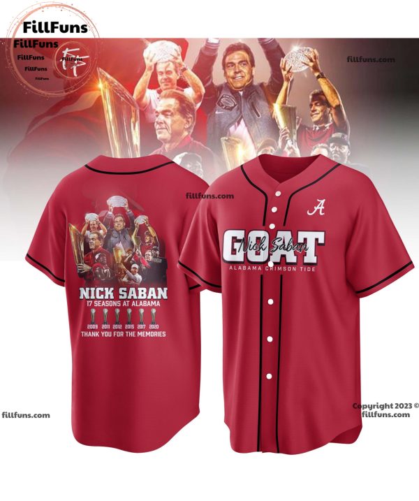 Alabama Crimson Tide Goat Nick Saban Coach 17 Seasons At Alabama Thank You For The Memories Baseball Jersey