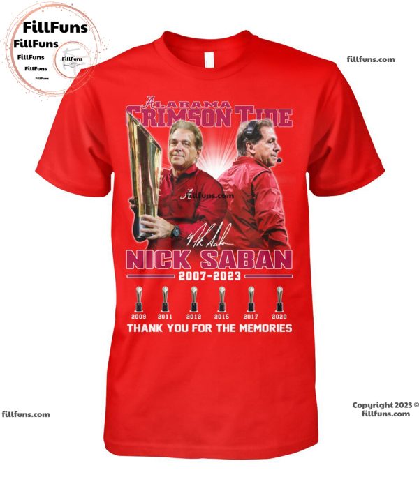 Alabama Crimson Tide Nick Saban 2007 – 2023 Thank You For The Memories Unisex T-Shirt