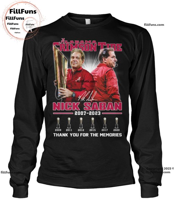 Alabama Crimson Tide Nick Saban 2007 – 2023 Thank You For The Memories Unisex T-Shirt