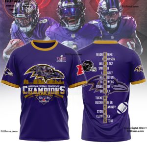 American Football Conference Champions 23-24 Baltimore Ravens 3D T-Shirt