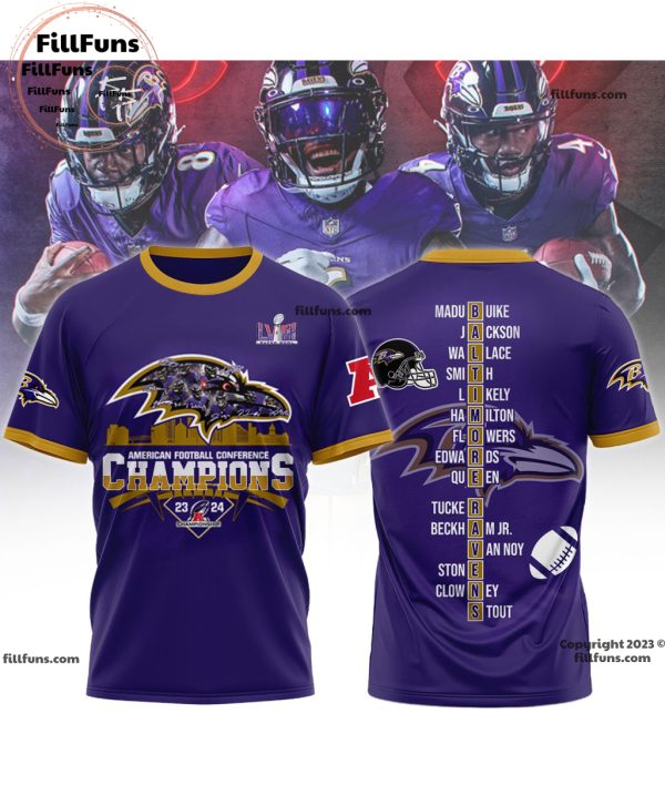 American Football Conference Champions 23-24 Baltimore Ravens 3D T-Shirt