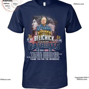Bill Belichick 23 Seasons Patriots 2000 – 2023 Thank You For The Memories Unisex T-Shirt