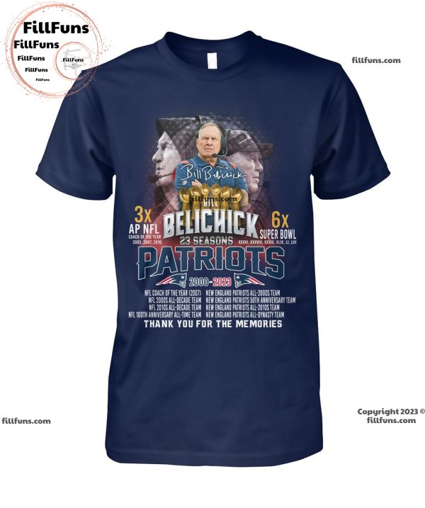 Bill Belichick 23 Seasons Patriots 2000 – 2023 Thank You For The Memories Unisex T-Shirt