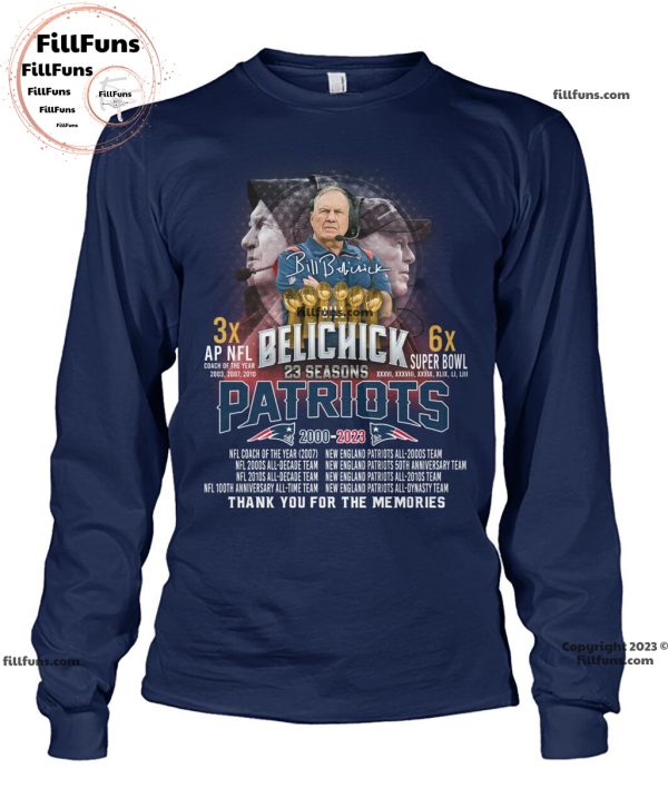 Bill Belichick 23 Seasons Patriots 2000 – 2023 Thank You For The Memories Unisex T-Shirt