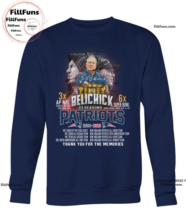 Bill Belichick 23 Seasons Patriots 2000 – 2023 Thank You For The Memories Unisex T-Shirt