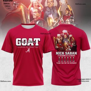 GOAT Alabama Crimson Tide Nick Saban 17 Seasons At Alabama Coach Shirt