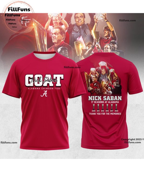 GOAT Alabama Crimson Tide Nick Saban 17 Seasons At Alabama Coach Shirt