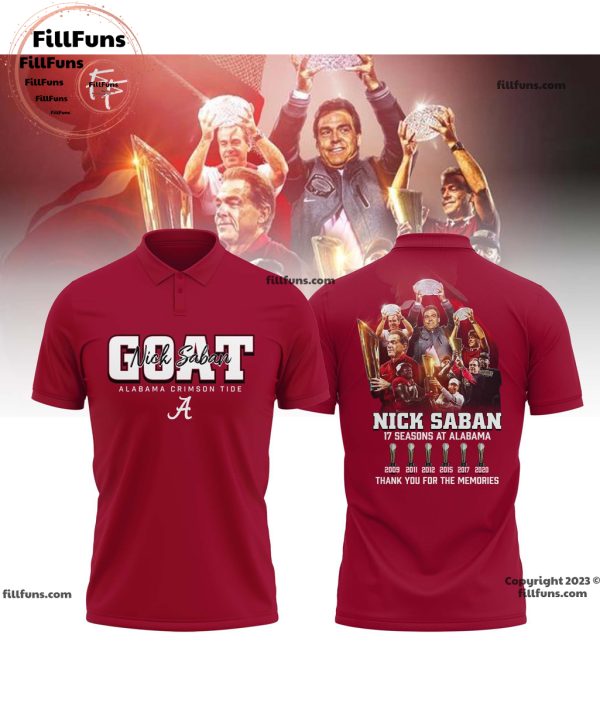 Goat Nick Saban Coach 17 Seasons At Alabama Thank You For The Memories Polo Shirt