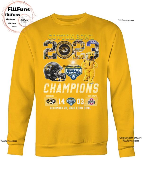 Goodyear Cotton Bowl 2023 Champions Missouri Tigers 14 – 03 Ohio State December 29, 2023 Sun Bowl Unisex T-Shirt
