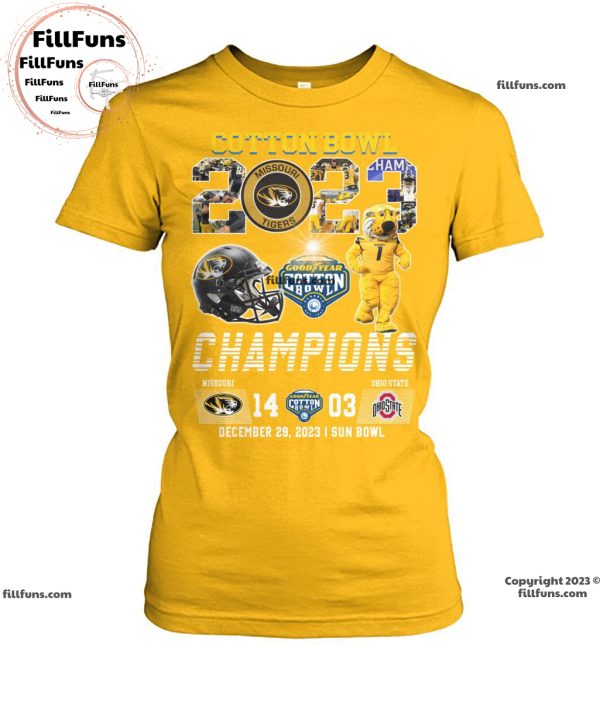Goodyear Cotton Bowl 2023 Champions Missouri Tigers 14 – 03 Ohio State December 29, 2023 Sun Bowl Unisex T-Shirt