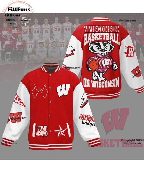 Jump Around Wisconsin Basketball On Wisconsin Baseball Jacket