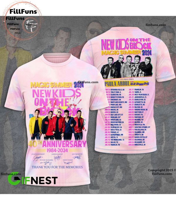 Magic Summer 2024 New Kids On The Block 40th Anniversary 1984 – 2024 Thank You For The Memories 3D T-Shirt