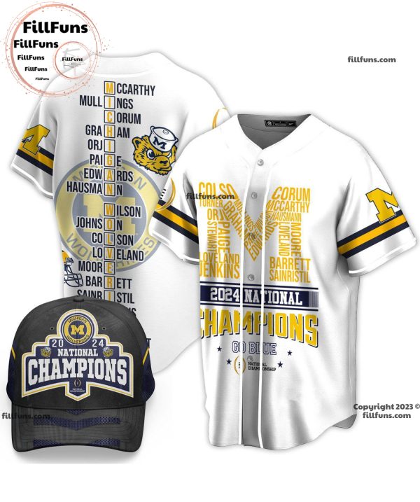 Michigan Wolverines 2024 National Champions Go Blue Baseball Jersey – White