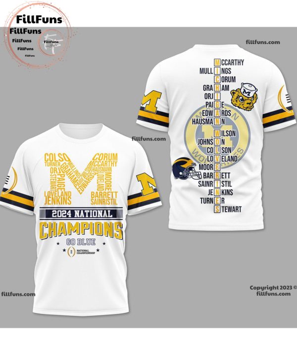 Michigan Wolverines 2024 National Champions Go Blue National Championship 3D Shirt – White