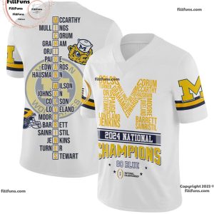 Michigan Wolverines 2024 National Champions Go Blue National Championship Football Jersey – White