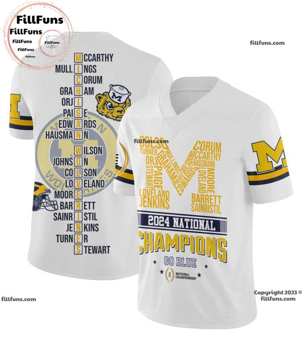 Michigan Wolverines 2024 National Champions Go Blue National Championship Football Jersey – White