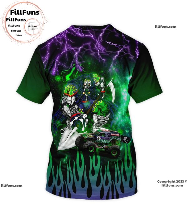 Monster Jam Truck Grave Digger Green Abstract All Over Print T-Shirt