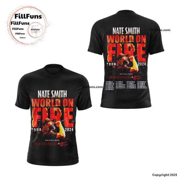 Nate Smith World On Fire Tour 2024 With Special Guests Dylan Schneider & Aidan Canfield 3D T-Shirt