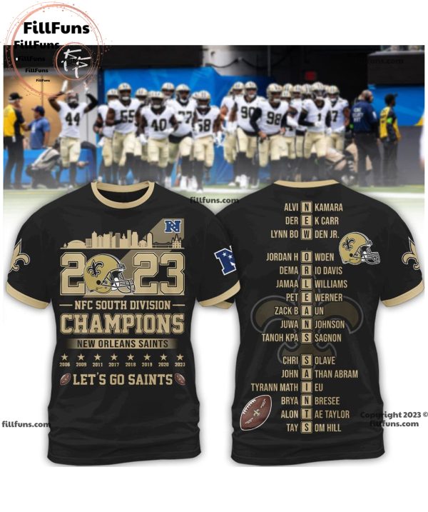 New Orleans Saints 2023 NFC South Division Champions Let’s Go Saints 3D Shirt