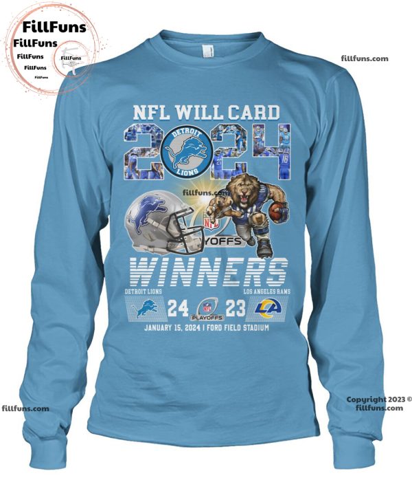 NFL Will Card 2024 Playoffs Winners Detroit Lions 24 – 23 Los Angeles Rams January 15, 2024 Ford Field Stadium Unisex T-Shirt